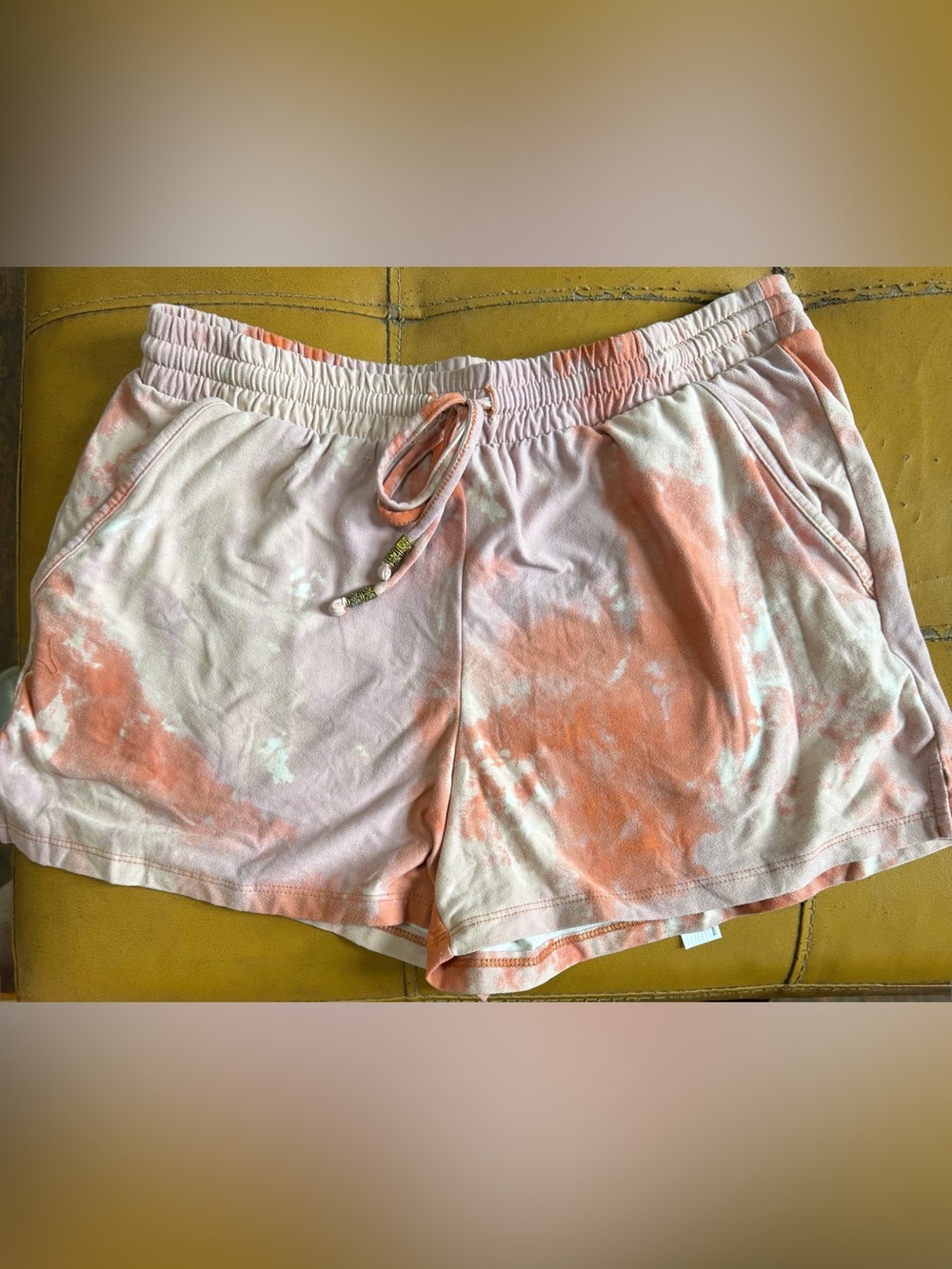 Pink Rose Women's Tie-Dye Drawstring Athletic Shorts - Pink & Orange